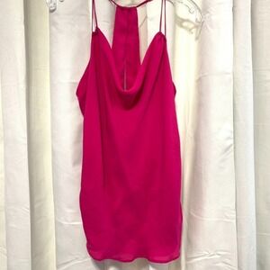 NWT Haute Hippie L Fuchsia Pink 100% Silk Cowl Neck Sleeveless Top Blouse